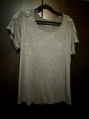 INC International Concepts Gray Metallic Embellished T-Shirt